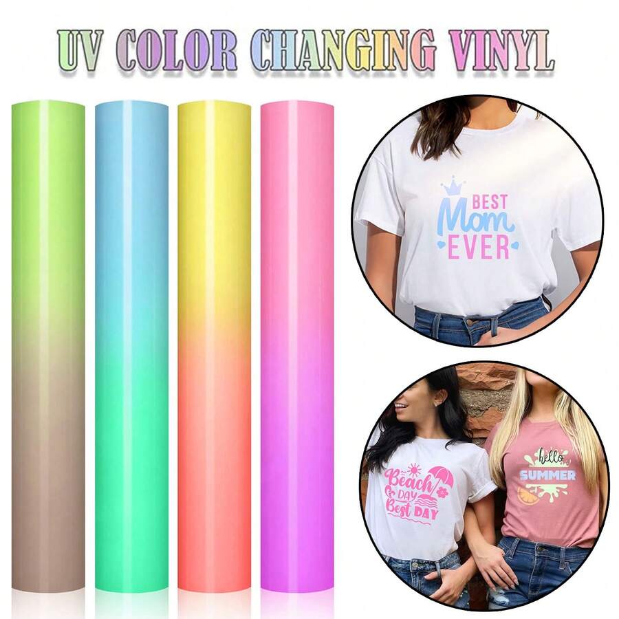 UV Color Changing Vinyl - 4pcs 12" X 10" UV Color Changing Heat Transfer Vinyl Sun Sensitive Iron-On T-Shirt - Light Changes to 4 Colors - View 1