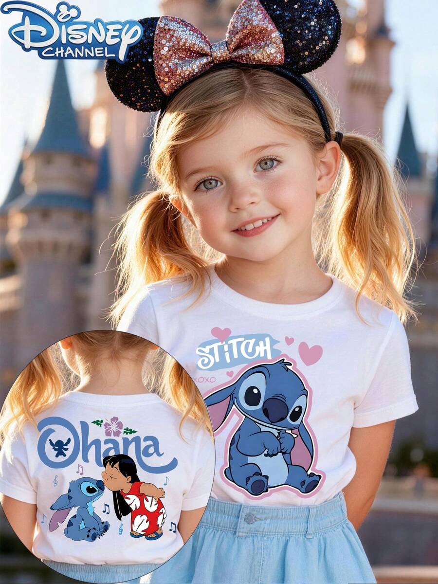 Disney Stitch And Lilo's Warm Companionship Is Captured In This Cute, Fresh, And Fashionable Baby Girl's Round-Neck T-Shirt. It Is The Ideal Choice For Daily Wear, Holiday Relaxation, Outdoor Exploration, School Life, And Shopping Trips, And It's A Must-Have Item For Summer. It Also Makes An Excellent Gift For Both Girls And Boys. - 白色 - 查看 1