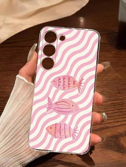 1个波浪鱼图案透明软壳手机壳，兼容华为荣耀、Galaxy A04e/12/A13/A14/A34/A50/A52/A53/A54/S21/S22/S23/S24/S25/S25Ultra/S25FE/S26/S26 Plus/S26 Ultra/S26 Edge、6A/7A/8A、12T/13T/15T/15T Pro