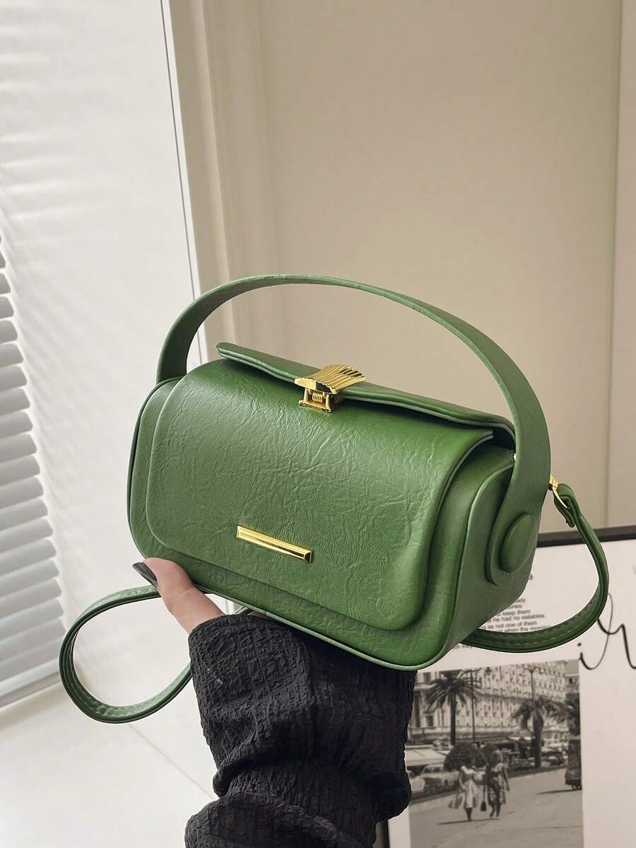 绿色简约小方包，新款时尚五金百搭手提包，女士时尚单肩斜挎包