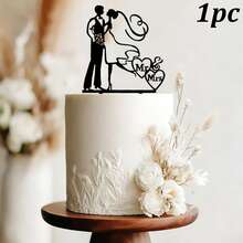 1 pièce/3 pièces Figurine de marié et mariée en acrylique noir, décoration pour gâteau de mariage, fiançailles, anniversaire - Multicolore - Voir 18