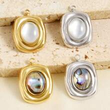 1 buah/4 buah Kalung/Anting Liontin/Anting-anting Kerang Persegi Panjang & Oval Geometris Emas/Perak Bertatahkan Baja Tahan Karat 304 Antik, Aksesoris Perhiasan DIY - S3226 - View 6