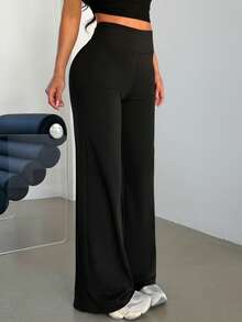 Quần ống loe nữ, thích hợp đi làm, thể thao, yoga, mặc thường ngày, giúp thon gọn vóc dáng, màu đen, chất liệu dệt kim co giãn. - màu đen - Xem 2