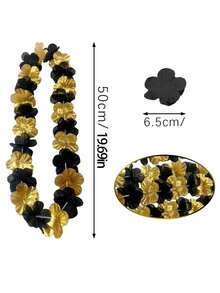 2pcs Halloween Black & Gold Party Garland Birthday Photo Prop Set, Black & Gold Floral Hawaiian Garland Necklace, Fun Selfie Accessory To Capture Unforgettable Moments - Suitable For Birthday, Wedding, Halloween Costume Party Decoration, Neck Garland - Ideal Choice For Bachelorette Party Events - Multiple Styles - View 2