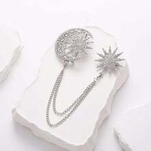 1pc Elegant Rhinestone Star & Moon Chain Brooch, Snowflake Design, Suitable For Festival Gifts, Hijab Accessories, Daily Wear, Business Meetings, Birthday Parties, Wedding Attire Gifts For Mother, Father, Graduation, And Teacher - Multicolor - View 8