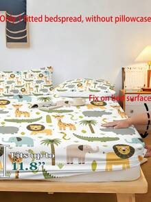 1件可爱动物图案床笠（仅床笠，不含枕套），适用于双人床/标准双人床/加大双人床/特大双人床。可作为床垫保护套，适用于卧室、客房、宿舍、酒店，四季皆宜。送给父母、朋友、伴侣的礼物 - 彩色 - 查看 2