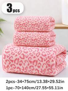 1pc/2pcs/3pcs Luxury Pink Leopard Print Towel Set - Jacquard Coral Fleece, Ultra Soft Plush Towels, Ideal For Bold Home Decor And Spa Setting - Multicolor - View 13