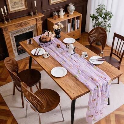 1 件刺绣蕾丝春季桌旗，花卉花园季节性薄纱桌旗，适用于节日厨房餐桌装饰、婚礼派对、婴儿派对、生日派对