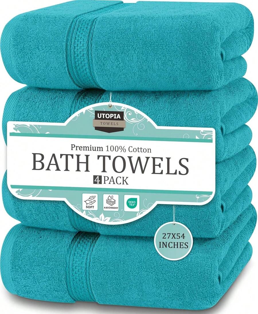 Utopia Towels 4 Pack Premium Bath Towels Set, 27 By 54 Inches, 100% Ring Spun Cotton 600GSM, Lightweight And Highly Absorbent Quick Drying Towels, Perfect For Daily Use - 圖爾 - 查看 1