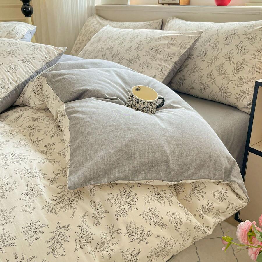 Bộ 3 món bằng 100% cotton, họa tiết hoa Mỹ trang nhã, ấm cúng cho phòng ngủ, gồm 2 vỏ gối và 1 vỏ chăn.
