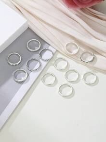 Bộ 12 chiếc nhẫn xếp chồng thủ công màu bạc, phong cách tối giản Boho. - nhẫn - Xem 13