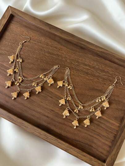Bohemian Style Pearl Tassel Ear Chain With Pendant, Can Be Matched With Any Earrings, Suitable For Women's Daily Wear, Party Or Wedding Decoration Accessories