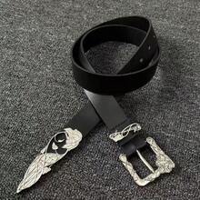 Retro 3 Pieces Set: Buckle Belt, Jeans, Skirt Accessories, Fashion Versatile Personalized Belt Factory - Black - View 6