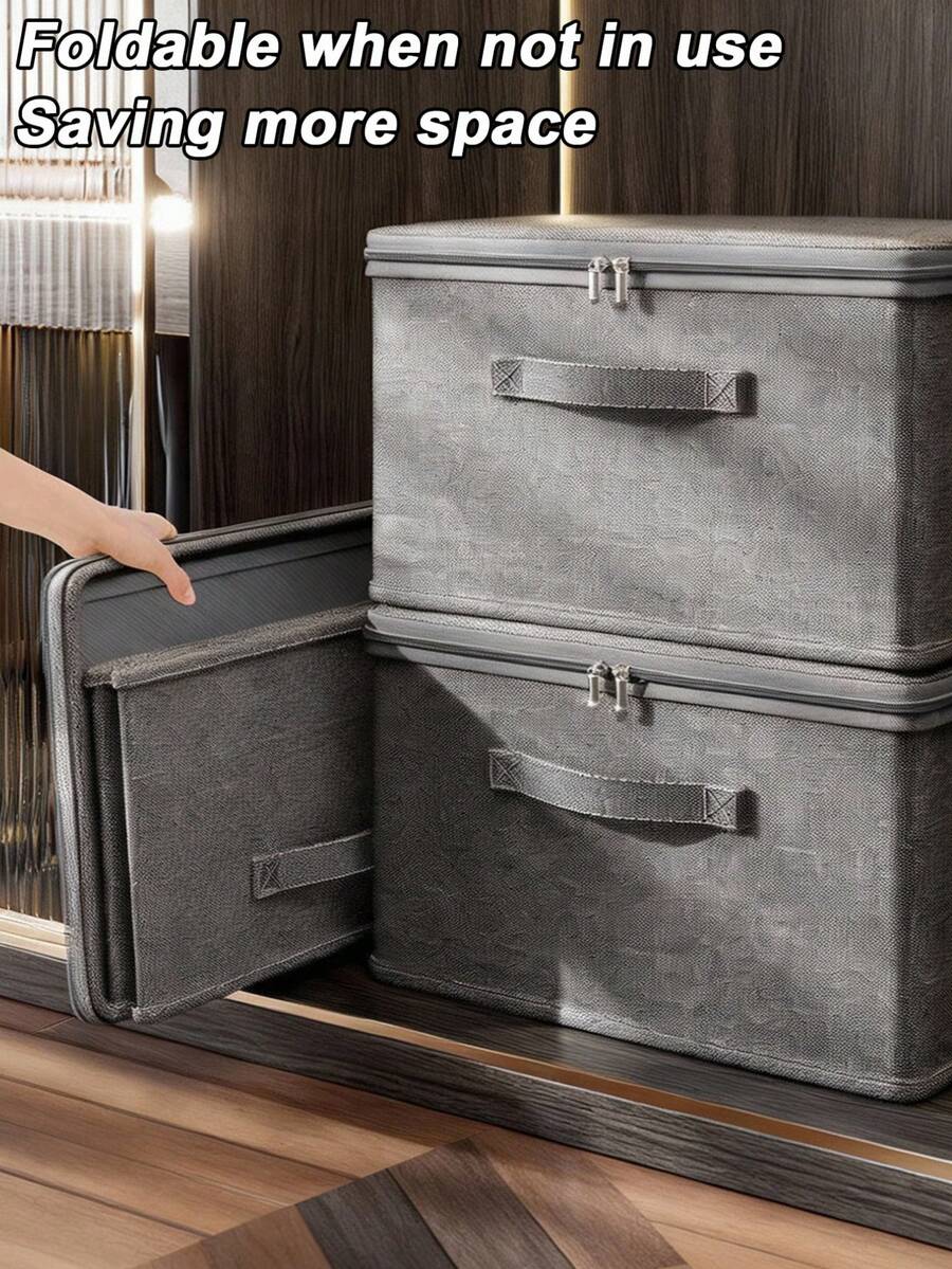 1 صندوق تخزين مع غطاء مزود بسحاب، مقاوم للخدش، سعة كبيرة، قابل للطي للملابس والبطانيات والألعاب والكتب - محمول، أنيق، تحت السرير - متعدد الألوان - مشاهدة 1