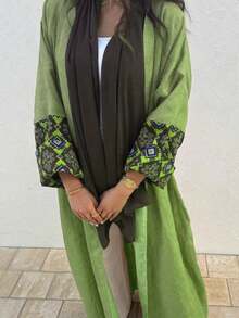 1pc Elegant Classic Bohemian Style Robe, Featuring Multi-Color Geometric Print Pattern Design. Suitable For All Seasons And Cultural Events, Appropriate For Casual Or Formal Occasions. An Ideal Choice For Parties, Festivals, And Travels. Vacation - Green - View 2