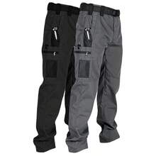2 Pack Men's Multi-Pocket Cargo Pants Elastic Waist Utility Outdoor Hiking Work Pants - 黑+灰 - 查看 8