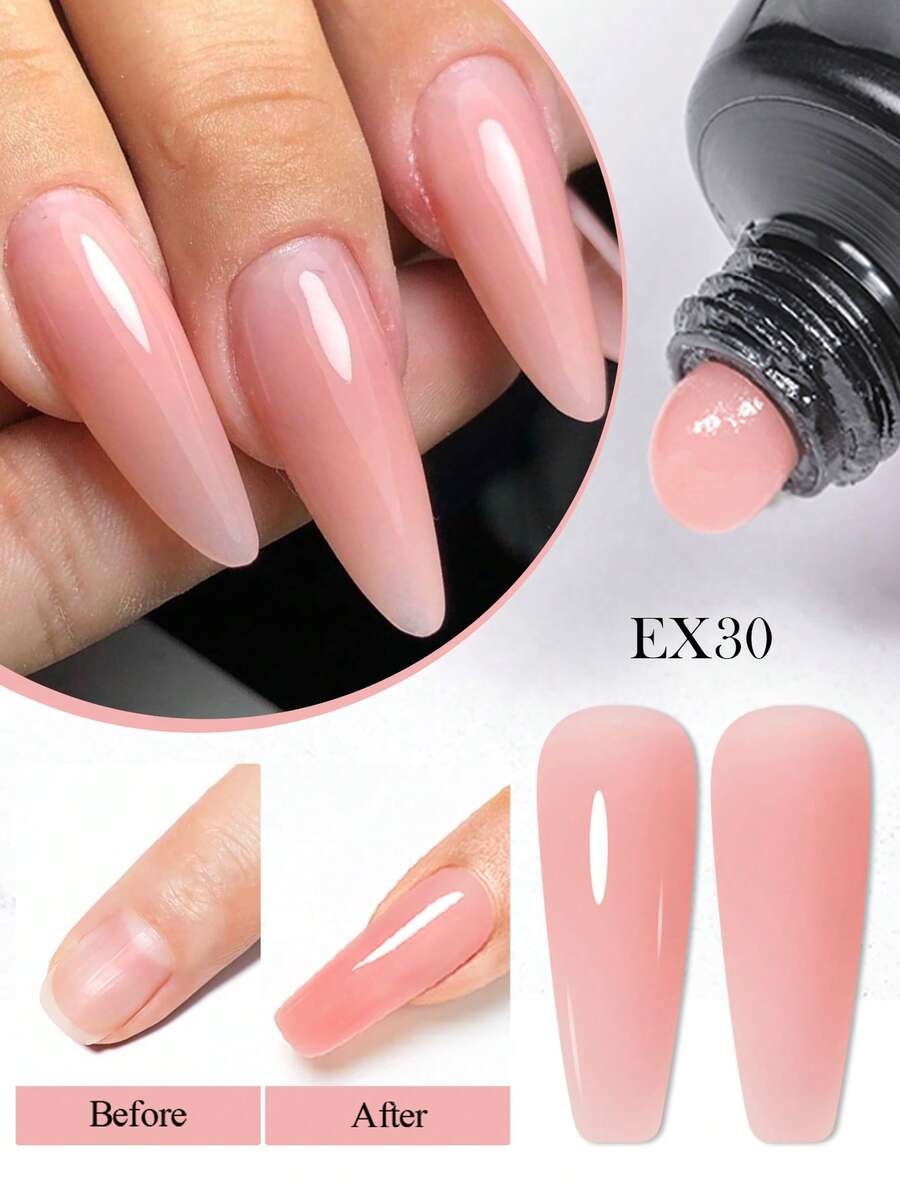 MEET ACROSS 1pc 30ml Pink Nail Extension Gel Polish , Long Lasting , Odorless, Easy To Use, Semi Permanent Quick Extension Nail Gel, Poly UV Gel For Summer Nails, Manicure Nail Art DIY For Salon & Home Use , Nail Supplies - 粉色 - 查看 1