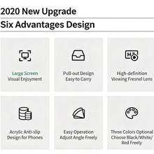 Kính lúp phóng đại màn hình 3X, độ phân giải cao, chống ánh sáng xanh, giá đỡ điện thoại gập gọn, xem video rảnh tay, phù hợp với tất cả điện thoại thông minh 10 inch. - Nhiều màu - Xem 5