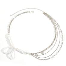 1pc Fashion Sweet Pearl Butterfly Waist Chain For Women, Multi-Layer Metal Chain Sexy Body Chain, Versatile With Dress - White - View 5
