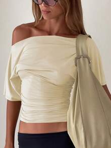Women's Casual Solid Color Top, Suitable For Spring/Summer, Daily Wear And Vacation - Apricot - View 4