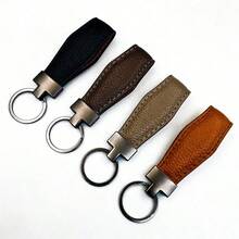1pc Luxury Metal & Leather Car Key Chain, Minimalist Fashion Small Cowhide Key Ring Accessory Gift - Calfskin Keychain - View 4