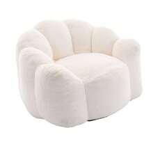 Compact Lotus-Shaped Sofa, Adult-Sized Seat, With Short-Pile Upholstery. Ready To Use Without Assembly And Easy To Move, Suitable For Living Rooms, Bedrooms, And Other Environments. - 白色 + 絨毛 - 查看 5