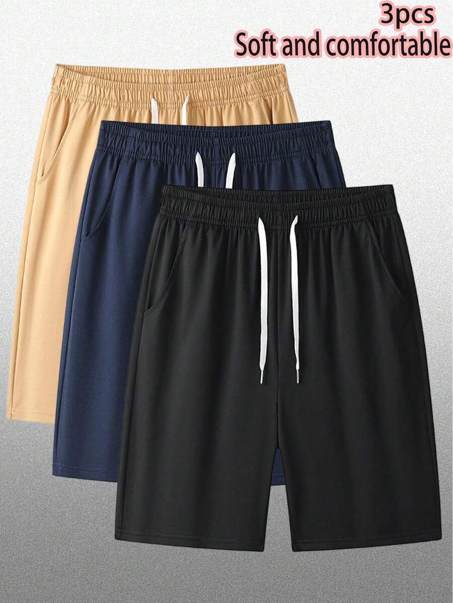 3件組男士戶外運動短褲,針織面料,柔軟舒適,配有可調節抽繩腰部,適合戶外活動和健身 - 彩色 - 查看 1