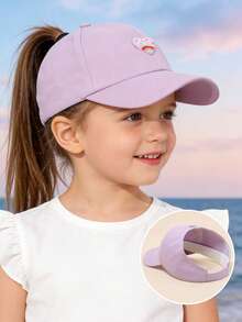 1pc Kids Ponytail Baseball Cap, Rainbow Heart Embroidery, Girls Style (Multiple Colors Available) - Heart Rainbow - View 4