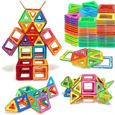 Magnets Blocks, Magnetic Building Blocks, Magnetic Playboards - Dress Up Play Set, STEM Educational Construction Stacking Games & Montessori Learning Toy For Kids For Boys And Girls Gift Preschool Kindergarden Toy,Mix Colors(Suitable For Ages 3+)