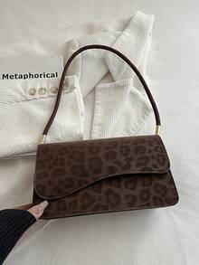 Fashionable Leopard Print Asymmetrical Flap Vintage Minimalist Elegant Shoulder Bag - Coffee Brown - View 6