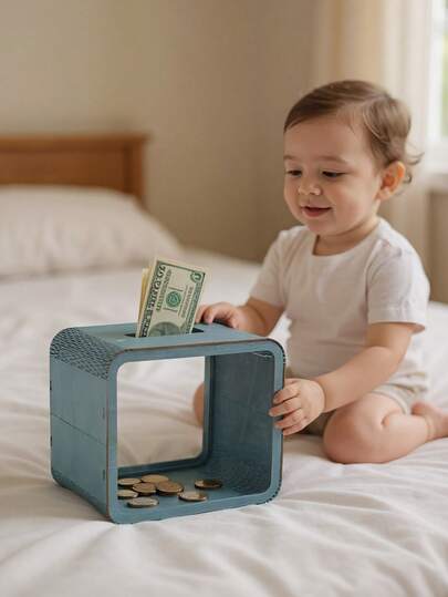 儿童木制小猪存钱罐，家居卧室桌面装饰，木制现金盒硬币罐，婴儿礼物，儿童房装饰品