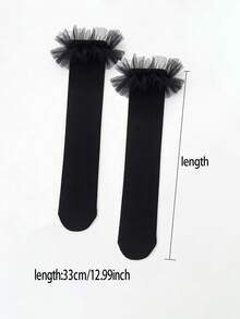 1 đôi tất dài đến bắp chân viền ren lưới thời trang cho bé gái, tất cao đến đầu gối đa năng cho bé gái, thích hợp để mặc hàng ngày, phối cùng váy. - màu đen - Xem 2