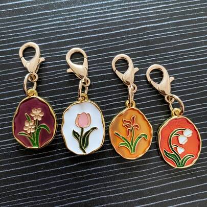 4 mặt dây chuyền hình hoa tulip bằng hợp kim tráng men, tranh sơn dầu, bùa hoa nhiều màu sắc, móc khóa túi xách, mặt dây chuyền thú cưng, đồ trang trí. Quà tặng lễ hội, tốt nghiệp, quà tặng tri ân thầy cô, quà sinh nhật, quà tặng mẹ, quà tặng Ngày của Mẹ, đồ dùng cần thiết cho ngày lễ, quà tốt nghiệp, móc khóa dễ thương, phụ kiện móc khóa.