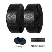 1 Pair Anti-Slip Road Bike Handlebar Tape PU Shock Bar Tape W/ Bar End Plugs - Black Blue - 查看 1