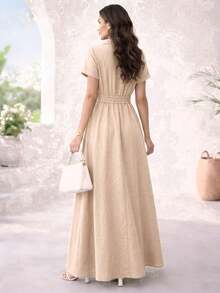 ADD MODA REF AS1962 LONG DRESS WITH BELT AND ZIPPER - 米色 - 查看 6