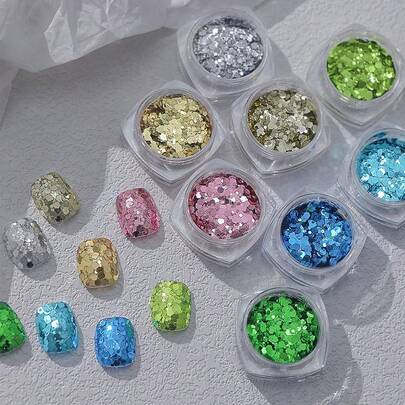 Bột nhũ lấp lánh 3D nhiều màu sắc, kim tuyến, phụ kiện trang trí móng tay, 1 lọ, phụ kiện làm móng DIY kiểu Hàn Quốc.