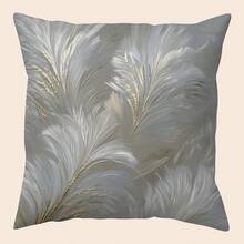1pc Simple White Feather Pattern Printed Pillow Cover, Suitable For Office, Home, Bedroom, Living Room, Cushion Cover, Room Decor - Bedroom Decor - Holiday Decor - Party Decor - Multiple Sizes (Pillow Insert Not Included) - No Embroidery - 1PC - View 8