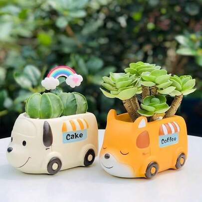 1pc Cute Resin Cartoon Animal Succulent Planter, Ideal For Planting Small Plants, Artificial Flowers Or Air Plants, Suitable For Boho-Style Home Decor, Desktop Storage Or Bathroom Shelf Decoration, Durable, Lightweight And Easy To Clean, A Perfect Gift For Plant Lovers, Gardening Enthusiasts Or Those Who Want To Add Adorable And Practical Elements To Their Home.