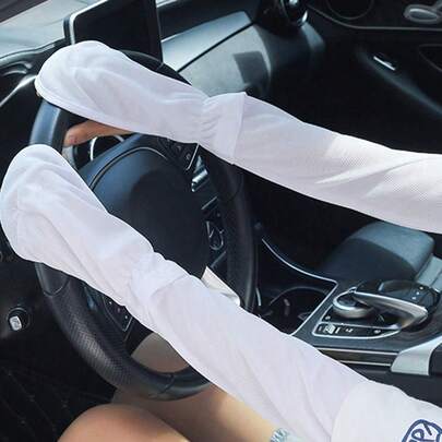 Ống tay áo thoáng khí bằng lụa băng dành cho nữ, kiểu dáng rộng rãi, chống tia UV, thoáng khí, có lỗ xỏ ngón cái, thích hợp cho hoạt động ngoài trời và lái xe.