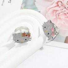 SANRIO 1 chiếc nhẫn Hello Kitty hoạt hình đính đá Zirconia, nhẫn hở điều chỉnh được hình mèo dễ thương, thời trang và thanh lịch. - KT - Xem 7