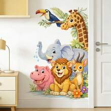 Cartoon Jungle Safari Animal Door Wall Sticker, Peel & Stick Wall Decal, Removable DIY Home Decor For Kids Room Nursery Baby Room - Forest Animal Door Stickers - View 2