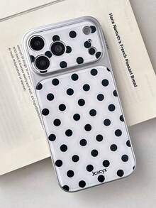 Fashionable Minimalist Polka Dot Solid Color Glossy Phone Case Suitable For IPhone 17 ProMax, 17 Pro, 17, 16 ProMax, 15, 14 Pro Max, Candy Color Lens Protection Back Cover - Black Dots On White - View 3