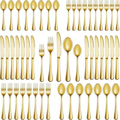 30 Pcs Gold Silverware Set Service For 6, Premium Stainless Steel Flatware Set, Cutlery Utensil Set, Durable Home Kitchen Eating Tableware Set, Include Fork Knife Spoon Set, Dishwasher