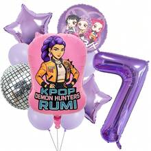 K-Pop Purple Flower Bouquet Disco Style Pink Cool Girl Music Theme Children's Birthday Party Decorations Ball Number Balloon Set, Baby Shower Party Supplies, Gift, Toys - View 18