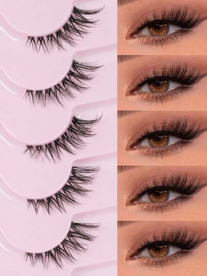 7对半条式纤细自然假睫毛 - 可重复使用，轻盈透气，打造迷人眼妆 - 日常佩戴完美之选 假睫毛、条状假睫毛、睫毛、假睫毛、假睫毛