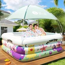 Portable Foldable Inflatable Swimming Pool, Extra Large Thick Outdoor Paddling Pool, Suitable For Balcony, Yard, Lawn, Camping, Party, Enjoy Water Fun Without Going Out, Made Of PVC, Easy To Install And Store, Essential Summer Leisure Item. Pool Only, No Accessories Included - C - View 4