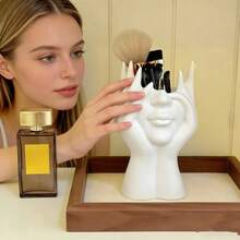 1/2pcs Face-Shaped Plastic Pen Holder, Cute Half-Body Female Head Design Storage Box, Flower Pot Pen Holder, Makeup Brush Organizer - Multicolor - View 5