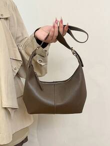 1 pieza Mini, Diseño minimalista Bolso bandolera multifuncional de unicolor de PU suave, Cartera pequeña de mujer para llevar bajo el brazo/en la mano, Material de PU, Estilo mini portátil - Café - Ver 2