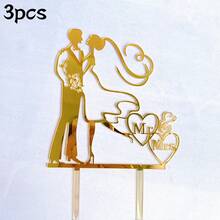 6pcs/3pcs/1pc Wedding Cake Topper Decorations, Suitable For Wedding Party Cake Decor - Multicolor - View 11