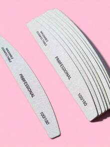 10pcs Crescent-Shaped 100/180 Grit Wooden Nail Files For Nail Care - Grey - View 1